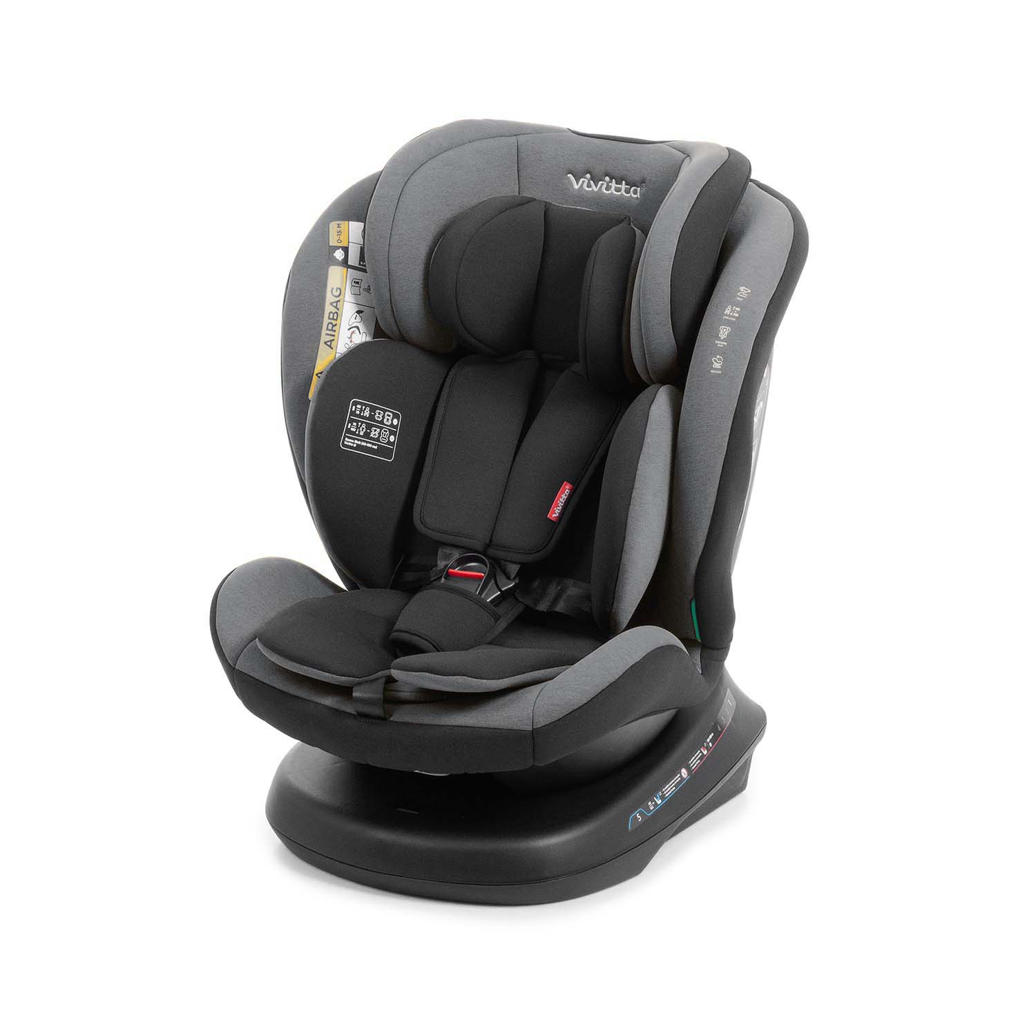 Silla de coche Sanna i-Belt de color negro y gris oscuro para usar desde el nacimiento hasta los 150 cm de altura del niño.