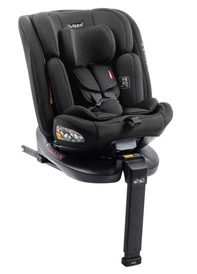 Silla de coche giratoria Jade i-fix de color negro con pata de apoyo y conectores isofix.