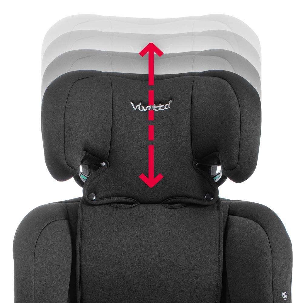 El reposacabezas de la silla de coche Jade i-Fix se ajusta a la altura adecuada para cada niño.