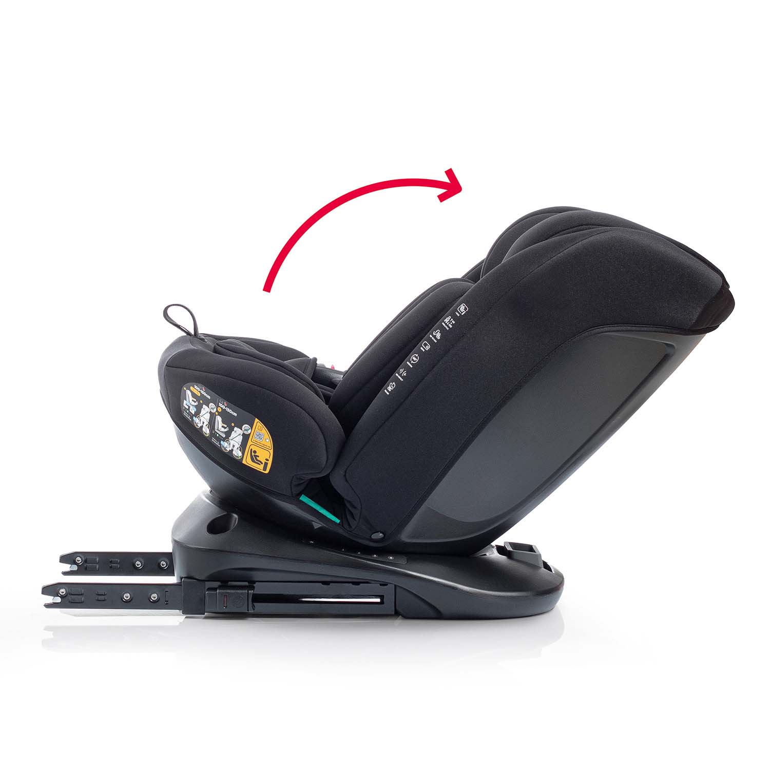 La silla de coche Garaia i-Fix se reclina para que el niños viaje más cómodo.